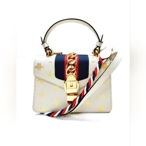 Gucci Sylvie Bee Star Ivory Leather Shoulder Bag